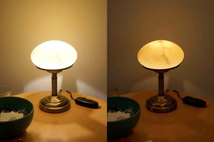 Olika ljus från samma bordslampa